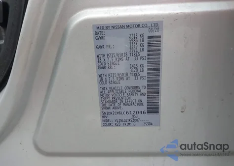 2020 Nissan Pathfinder Sl 4Wd from USA, damaged, VIN 5N1DR2CM6LC617046